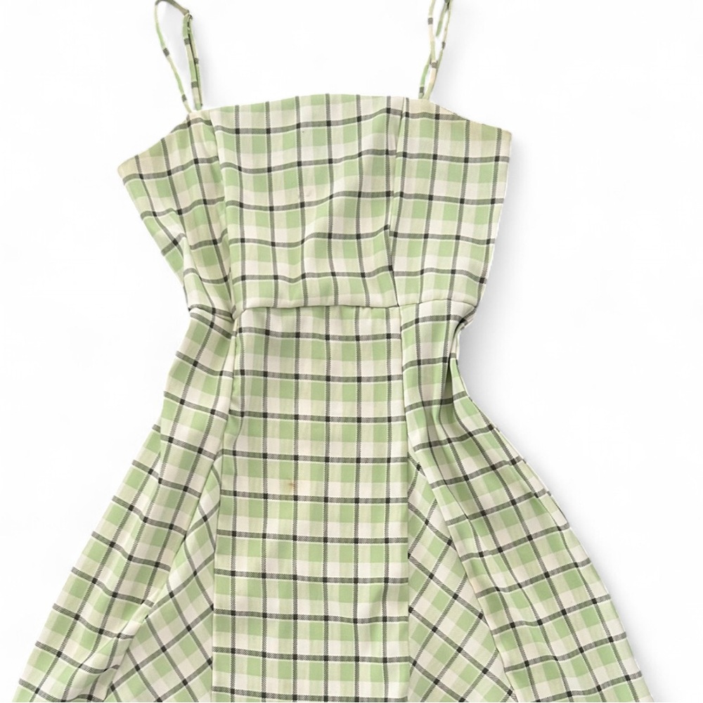 Green Plaid Sleeveless Dress